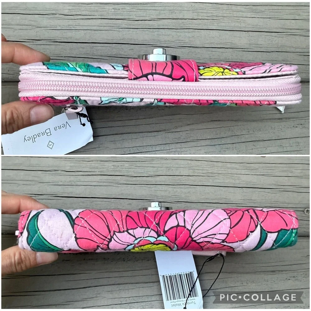 NWT Vera Bradley Vintage Floral Iconic RFID Turnlock Cotton Wallet